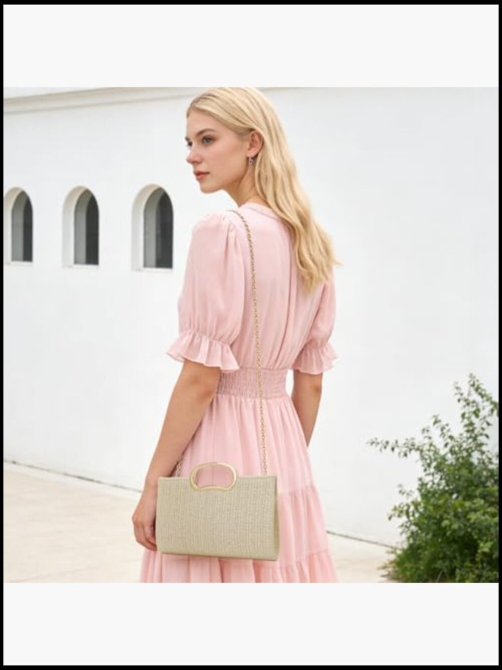 Straw Woven Clutch Purse Evening Bag Beach Vacation Handbag Top Handle Crossbody - Picture 3 of 7